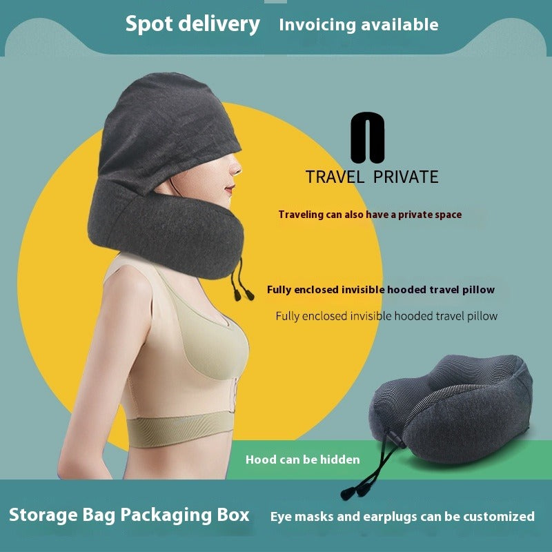 Hooded U-Shape Memory Foam Pillow with Storage
