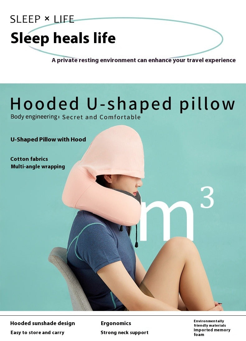 Hooded U-Shape Memory Foam Pillow with Storage